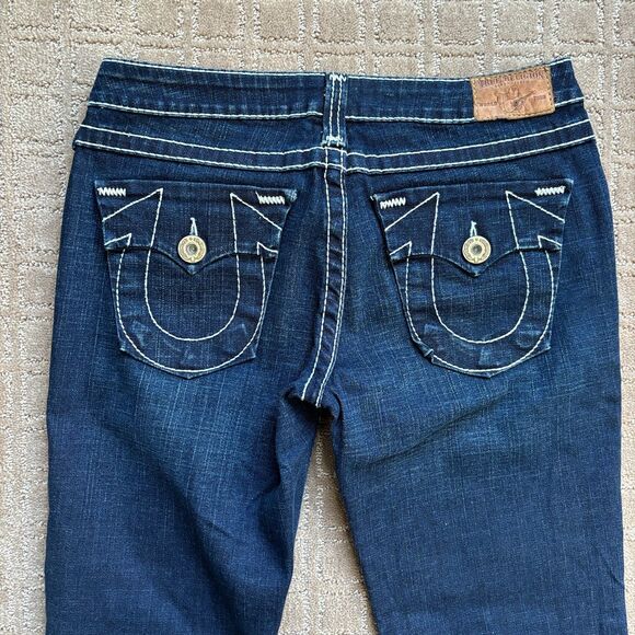 True Religion Billy Heritage Big T Jeans Women's Sz 29 Blue Dark Wash Denim USA - Picture 9 of 13